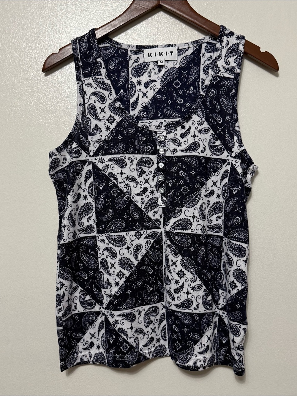 KIKIT Patchwork Paisley Sleeveless Faux Button Soft Tank Top Women’s Medium - Picture 8 of 8